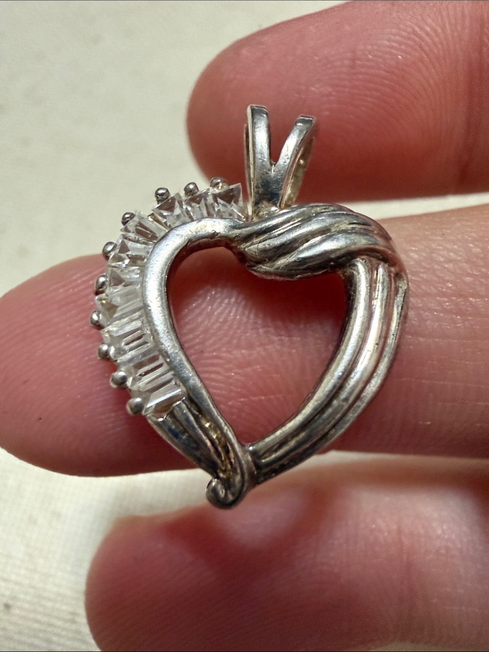 Sterling Silver 925 Heart Pendant with Clear Stones